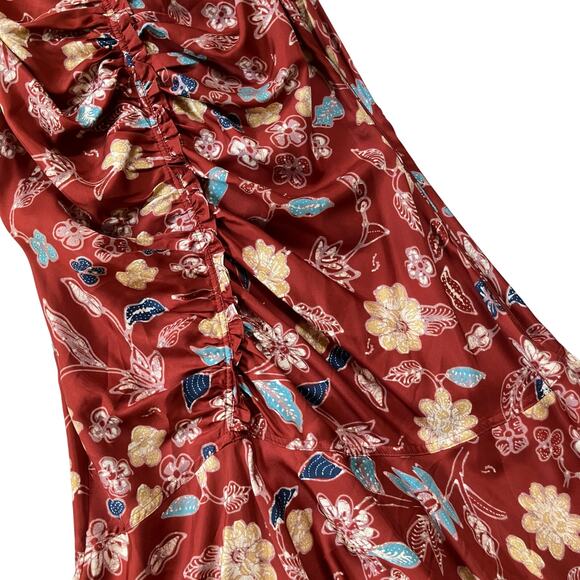 NEW Ulla Johnson Alma Asymmetric Ruched Silk Dress In Anemone Size 14 - Picture 6 of 10